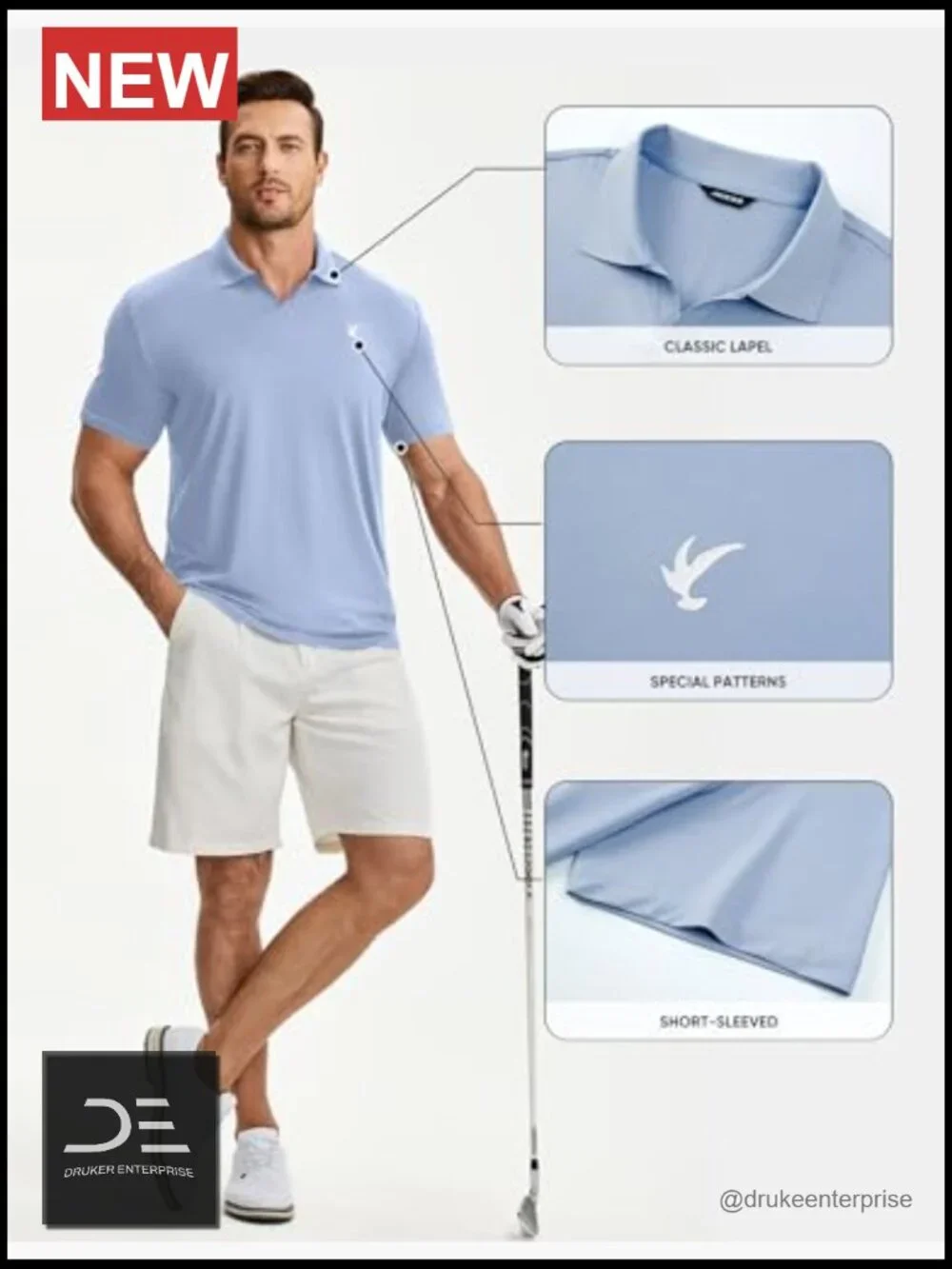 Men's Casual Polo Shirt Buttonless Short Sleeve Moisture Wicking Quick Dry - Picture 6 of 7